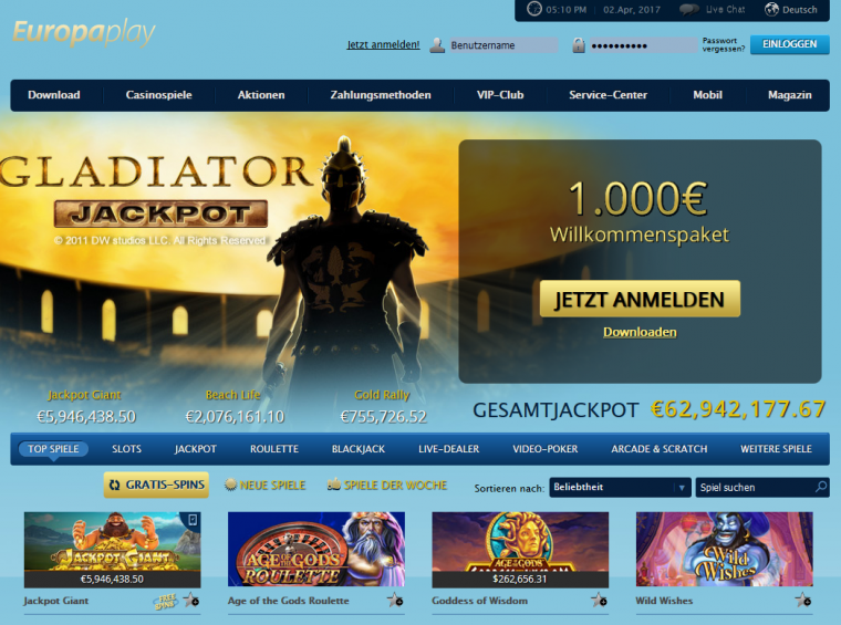 Europaplay Webauftritt