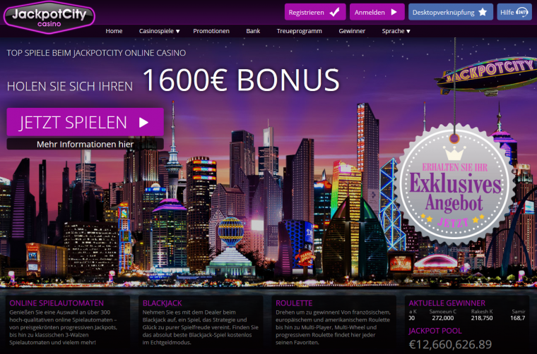 Jackpot City Webauftritt