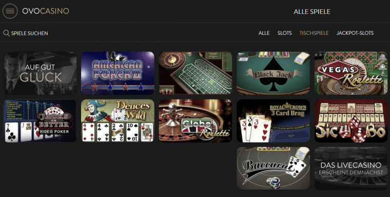 OVO Casino Spielangebot