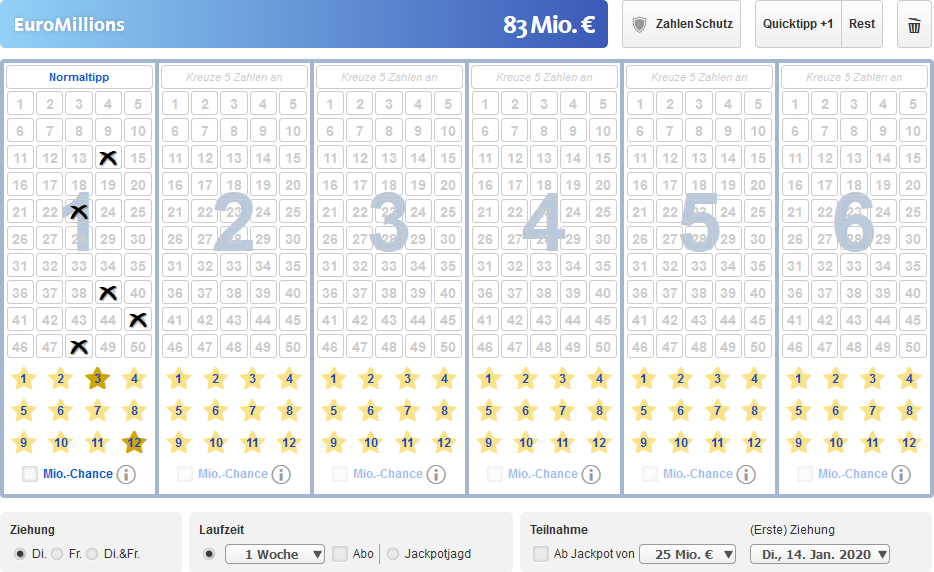 EuroMillions Spielschein Online